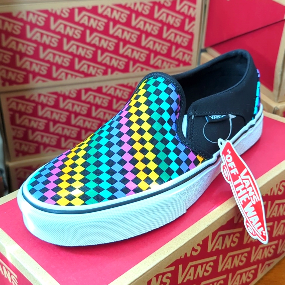 NEW Womens Asher Mini RAINBOW Checkerboard Slip On Sneaker - Multi Sizes